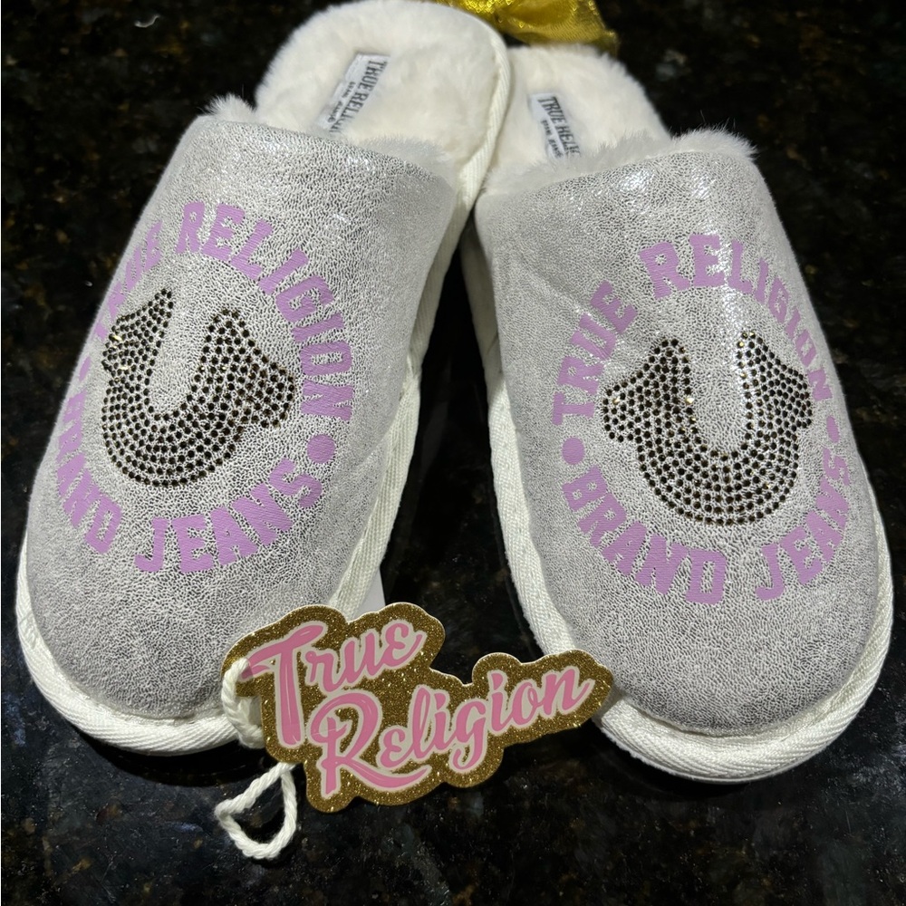 True Religion White Slippers